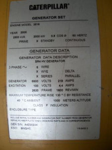 2000 KW 1800RPM 4160V Caterpillar SR-4 HV