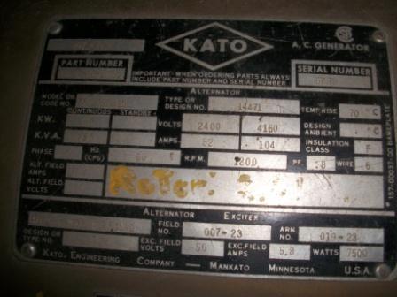 600 KW 4160V 1200RPM Kato